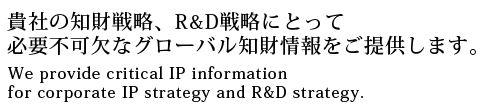 企業の知財戦略、R＆D戦略にとって必要不可欠なグロバール知財情報を提供します！